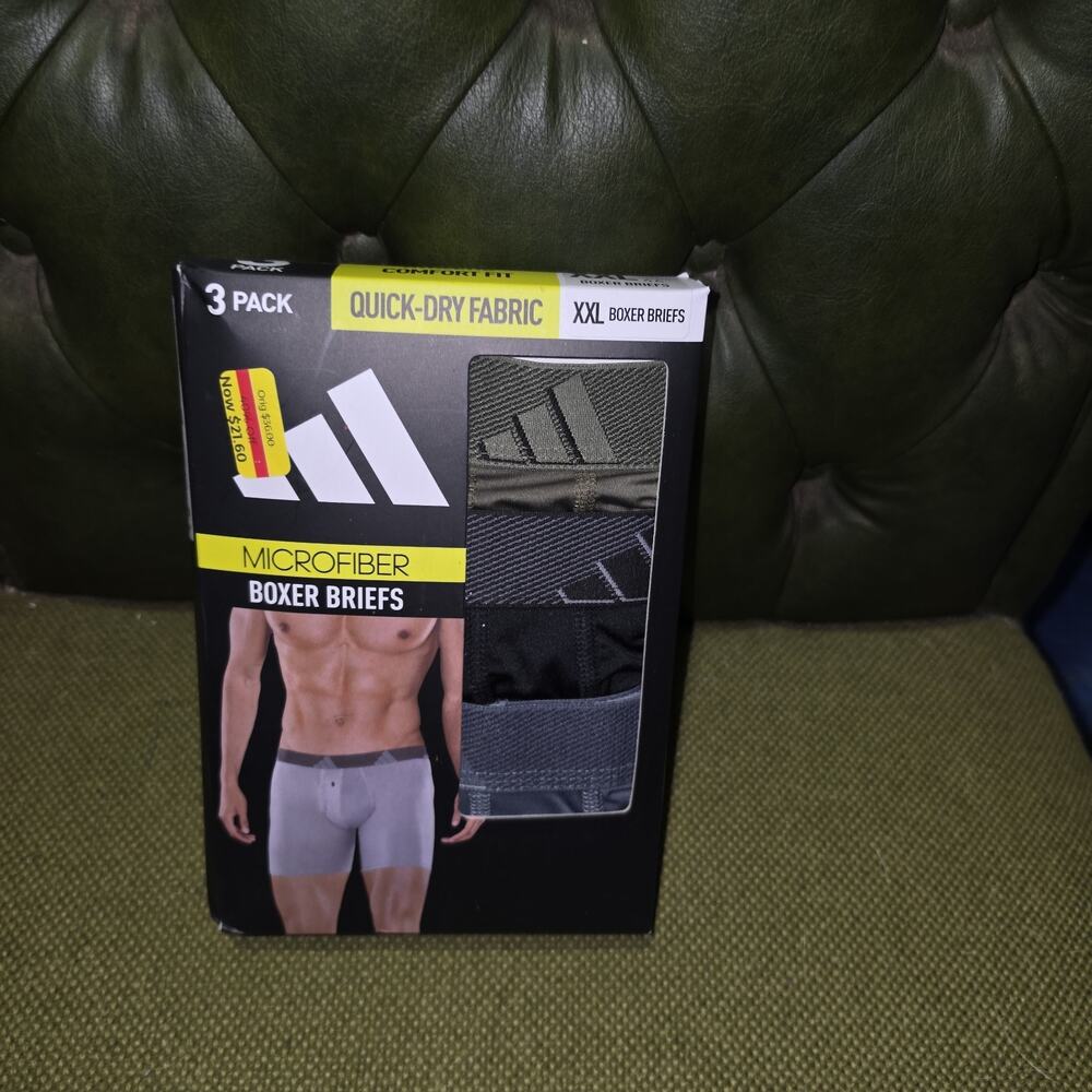 Adidas 3 pack Microfiber Boxer Briefs Quick Dry Fabric 2X-Large NWT